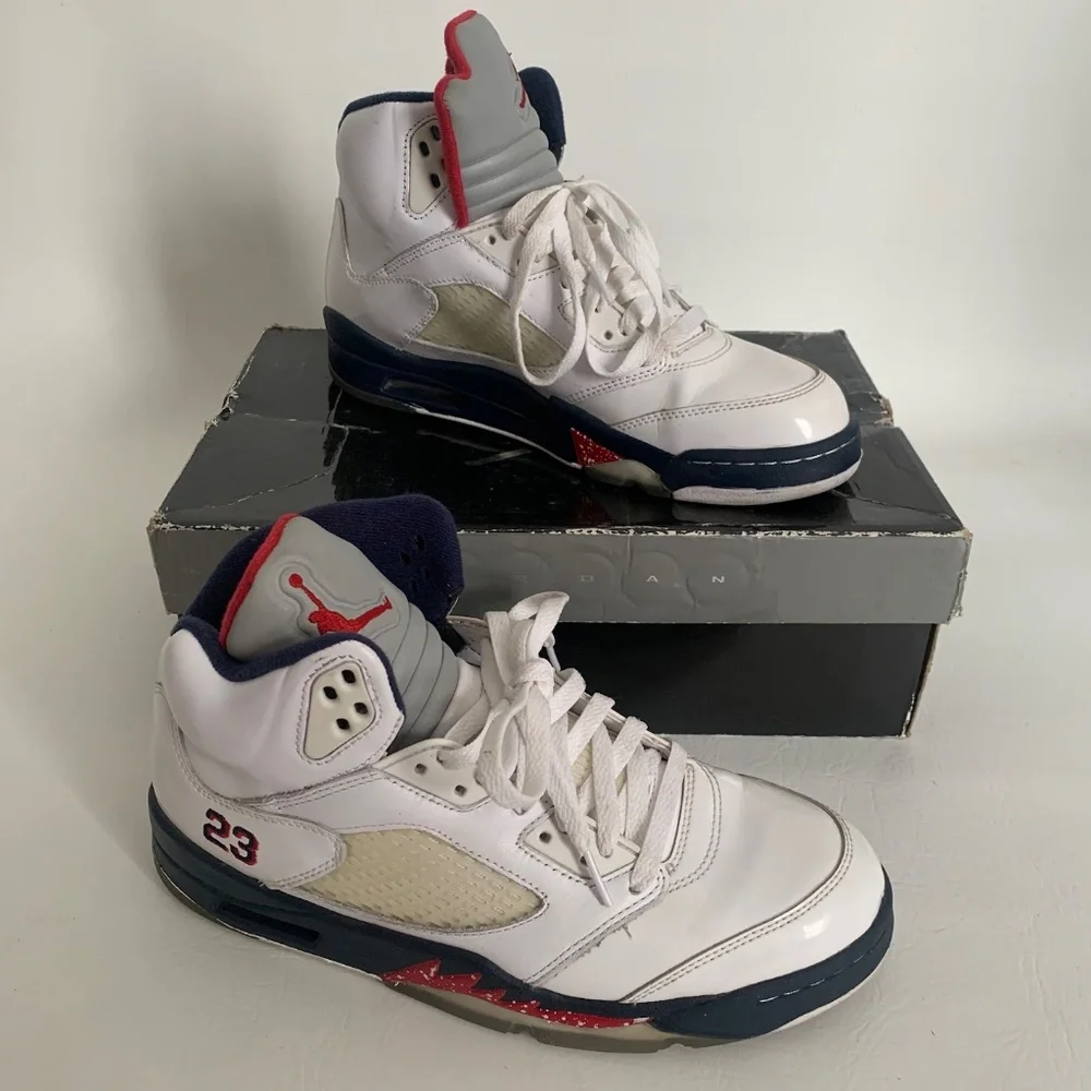 Nike Air Jordan 5 Retro White/Varsity Red-Mid Navy 9